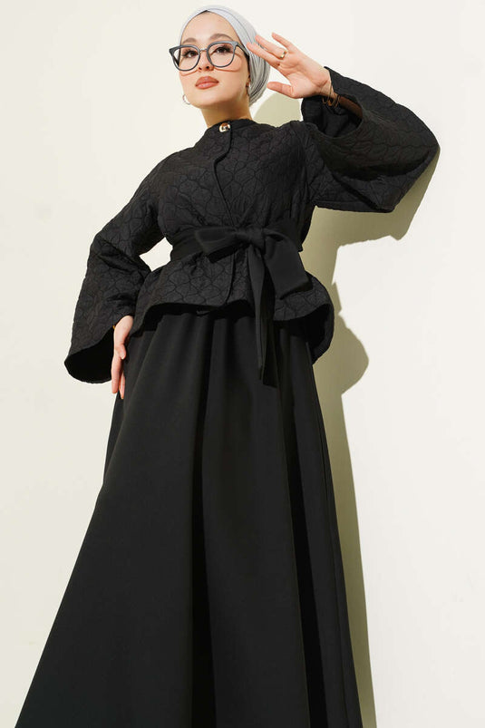 Quilted Jacket and Skirt Two-Piece Set, Black