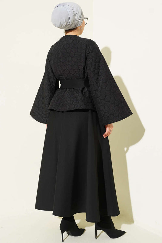 Quilted Jacket and Skirt Two-Piece Set, Black