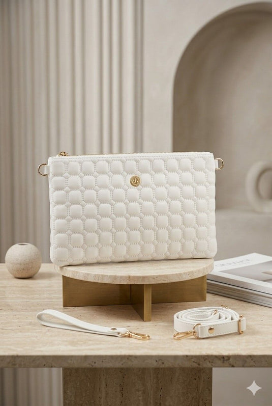 Sac pochette à bretelles matelassé blanc