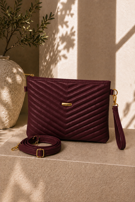 Steppmuster Reißverschluss Clutch Tasche Bordeaux