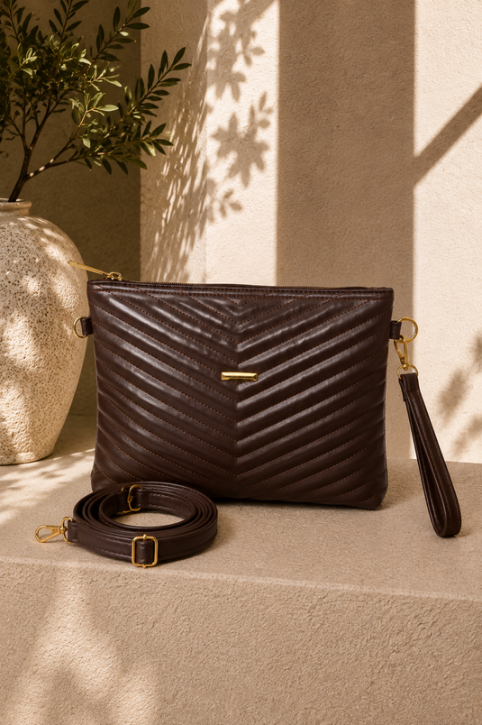 Steppmuster Reißverschluss Clutch Tasche Braun