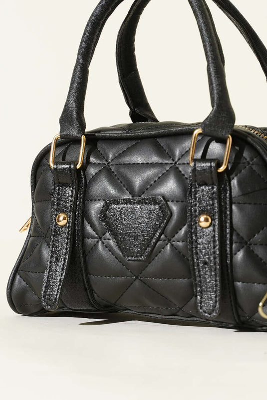 Kapitone Detay Fermuarlı Çanta Siyah