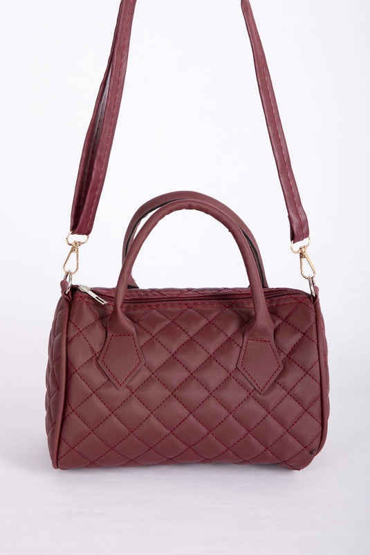 Quilted Stitch Hand & Shoulder Bag Burgundy