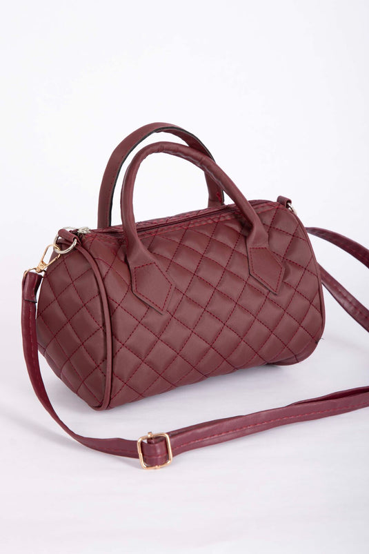 Quilted Stitch Hand & Shoulder Bag Burgundy