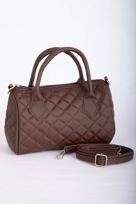 Quilted Stitch Hand & Shoulder Bag Brown