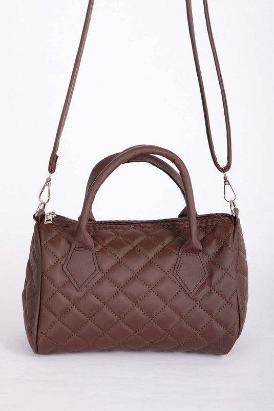 Quilted Stitch Hand & Shoulder Bag Brown