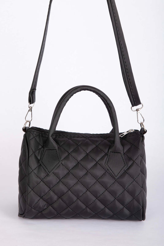 Quilted Stitch Hand & Shoulder Bag Black