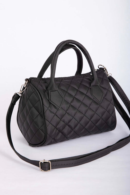 Kapitone Dikişli El & Omuz Çantası Siyah