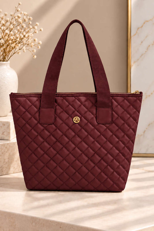 Burgundy Quilted Zippered Women's Handbag