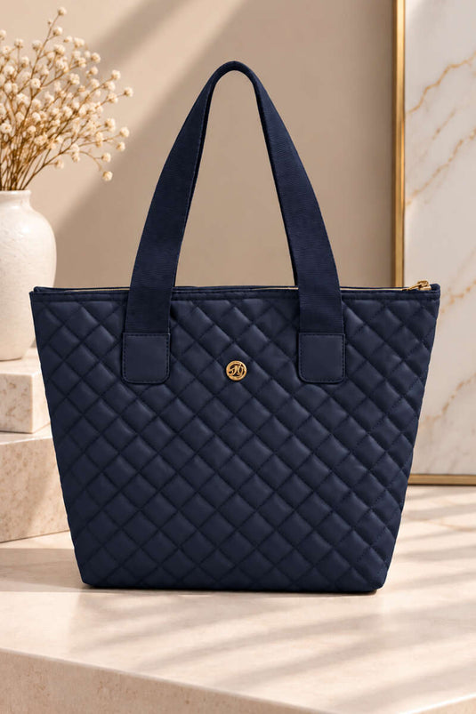 Sac À Main Femme Matelassé Avec Fermeture Éclair Bleu Marine