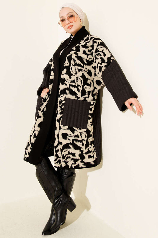 Quilted Granule Pocket Knit Cardigan Black