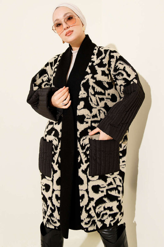 Quilted Granule Pocket Knit Cardigan Black