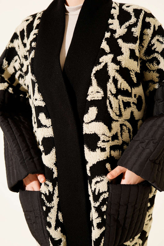 Quilted Granule Pocket Knit Cardigan Black