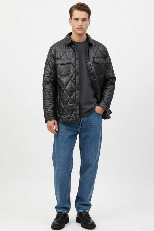 Kapitone Parlak Erkek Mont Siyah