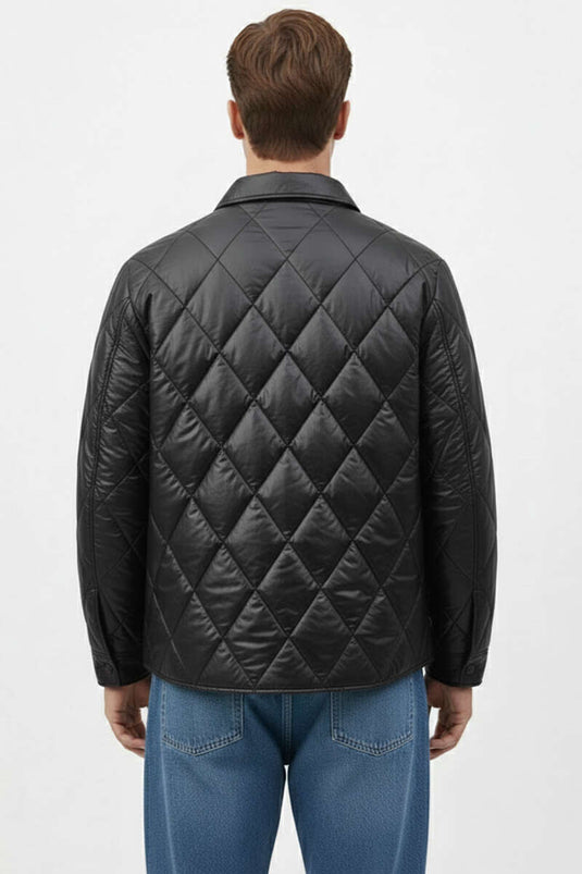 Kapitone Parlak Erkek Mont Siyah