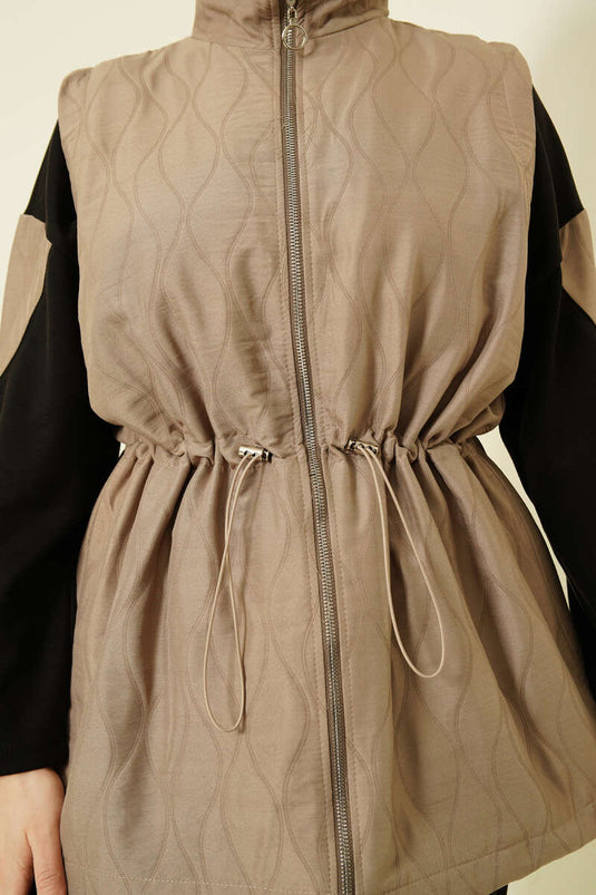 Quilted Vest with Zipper Three-Piece Set Beige