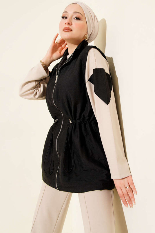 Quilted Vest with Zipper Triple Set Black