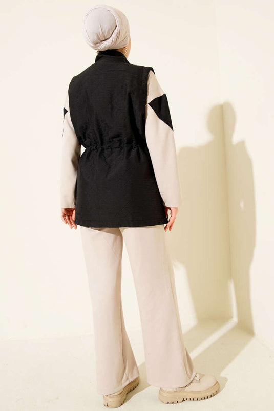 Quilted Vest with Zipper Triple Set Black