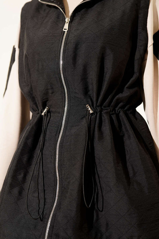 Quilted Vest with Zipper Triple Set Black