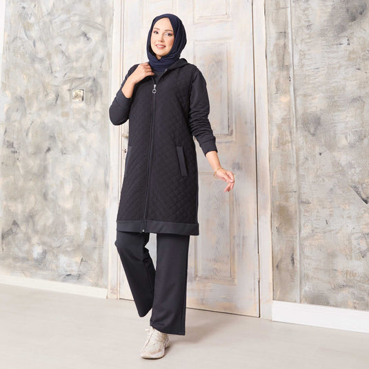 Kapitone Yelekli Üçlü Takım Füme