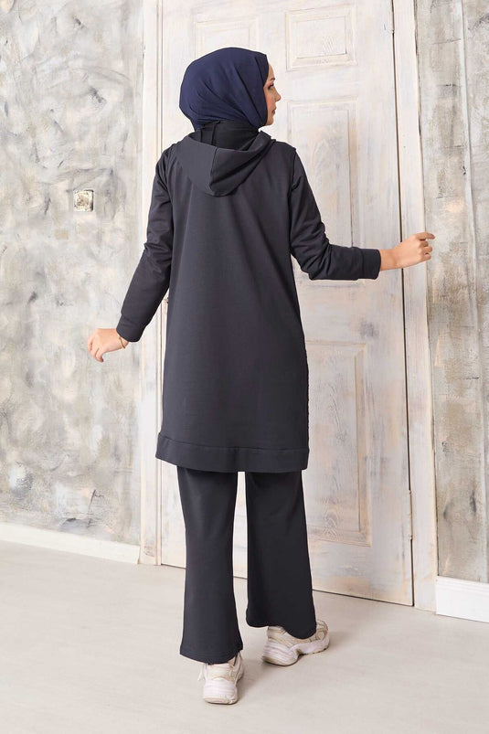 Kapitone Yelekli Üçlü Takım Füme