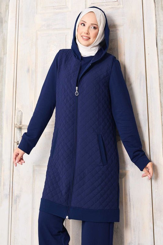 Capitone Vested Three-Piece Set in Navy Blue