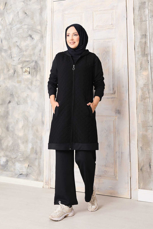 Costume trois pièces avec gilet matelassé noir