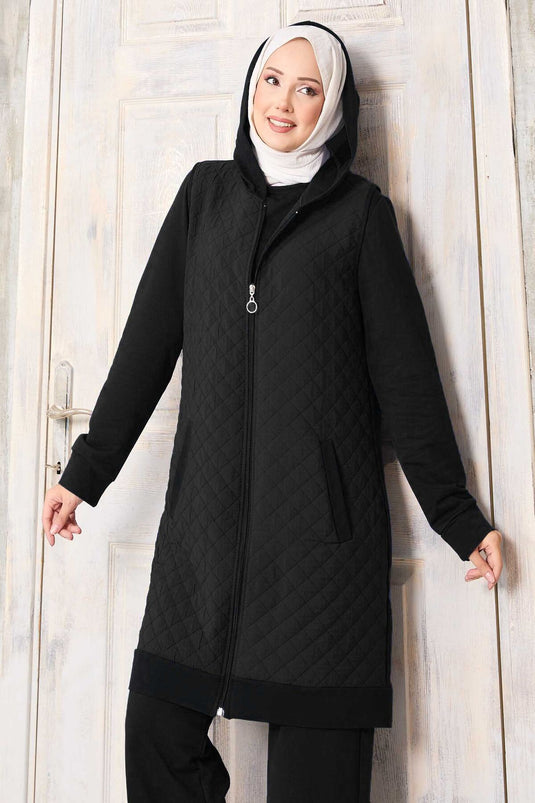 Kapitone Three-Piece Set with Vest - Black