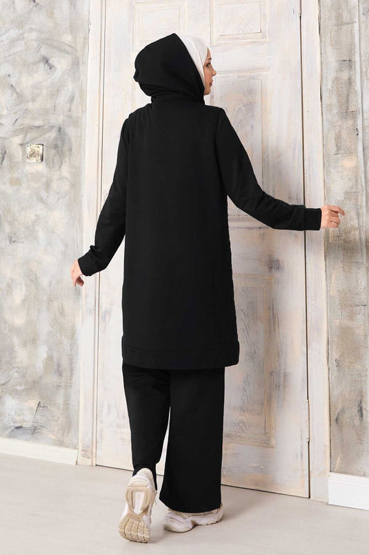 Kapitone Yelekli Üçlü Takım Siyah