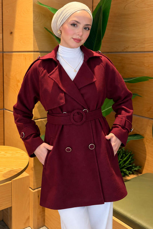 Cappotto Con Cintura E Bottoni Color Malva
