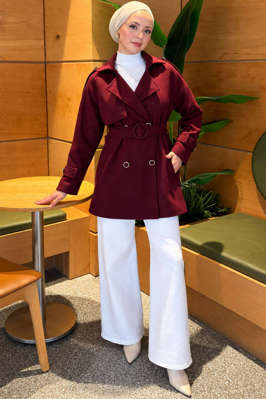 Cappotto Con Cintura E Bottoni Color Malva