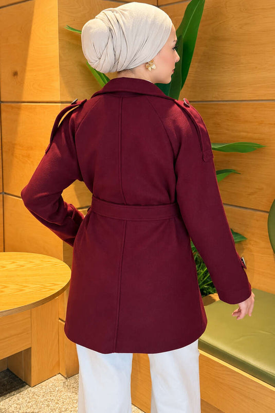 Cappotto Con Cintura E Bottoni Color Malva