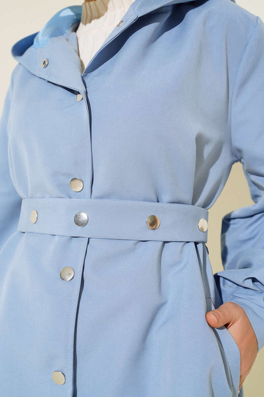 Kapşonlu Çıt Çıt Kısa Trenç Bebe Mavi