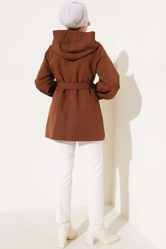 Trench Court À Capuche Snap Marron