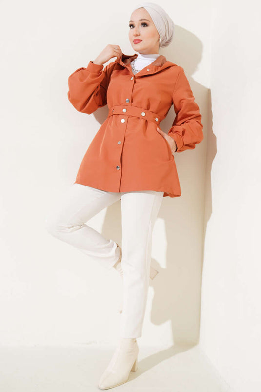 Hooded Snap Button Short Trench Brick
