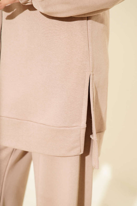 Hooded Zippered Two-Piece Suit Latte