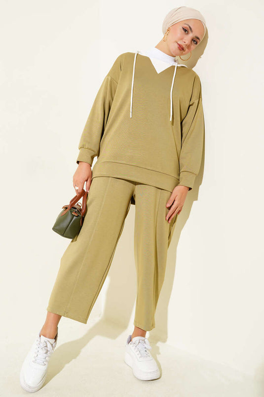 Kapşonlu Garnili İkili Takım Çağla Yeşili