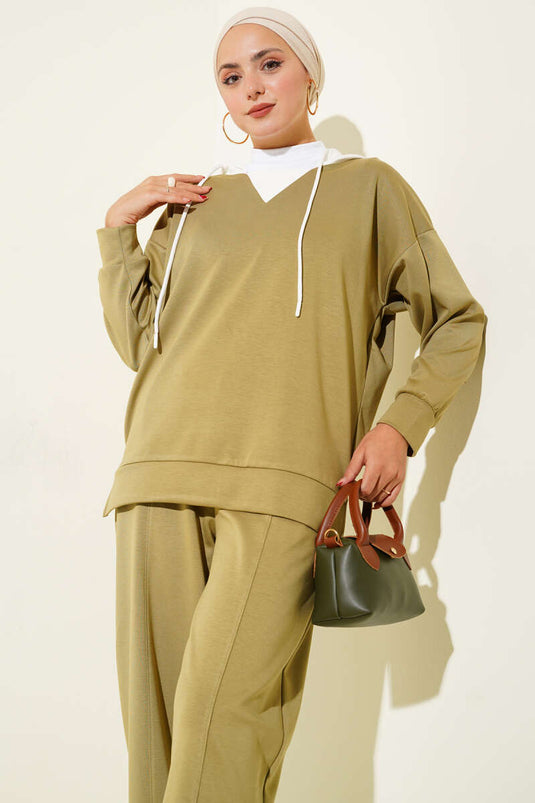 Kapşonlu Garnili İkili Takım Çağla Yeşili