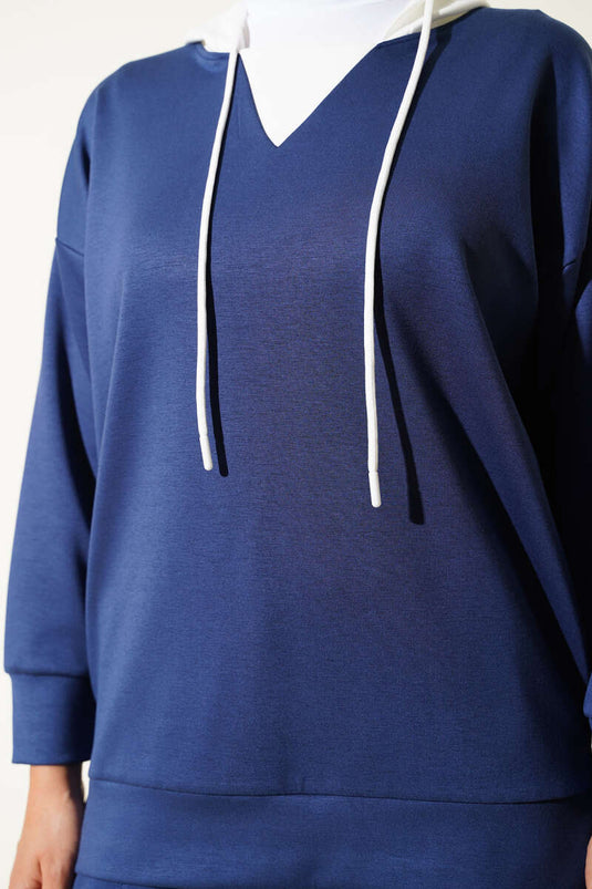 Hooded Embellished Two-Piece Set Navy Blue