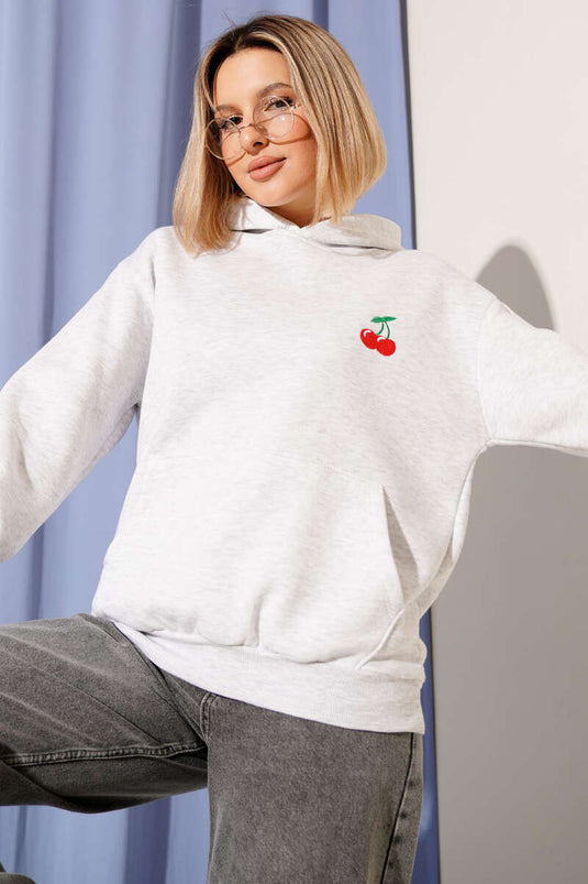 Hoodie met kersenprint, grijs