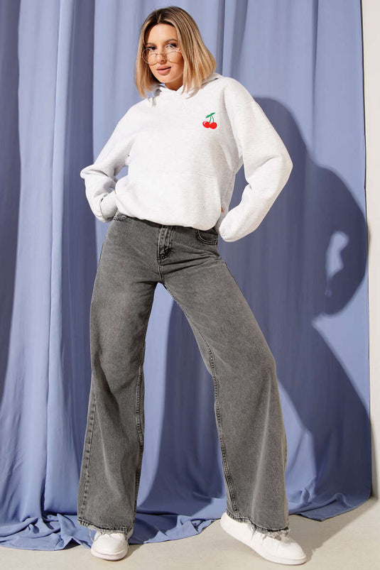 Hoodie met kersenprint, grijs