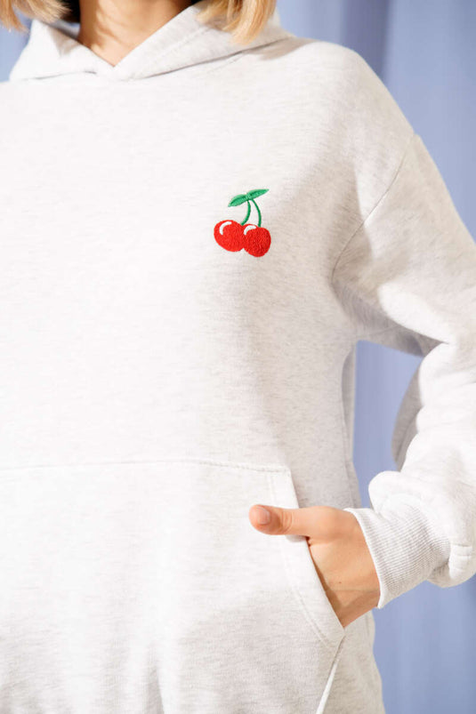 Hoodie met kersenprint, grijs