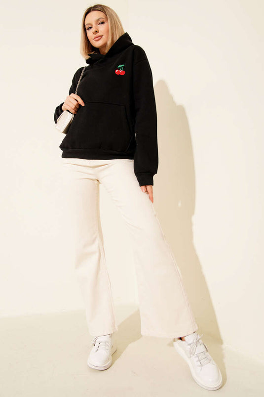 Hoodie met kersenprint, zwart