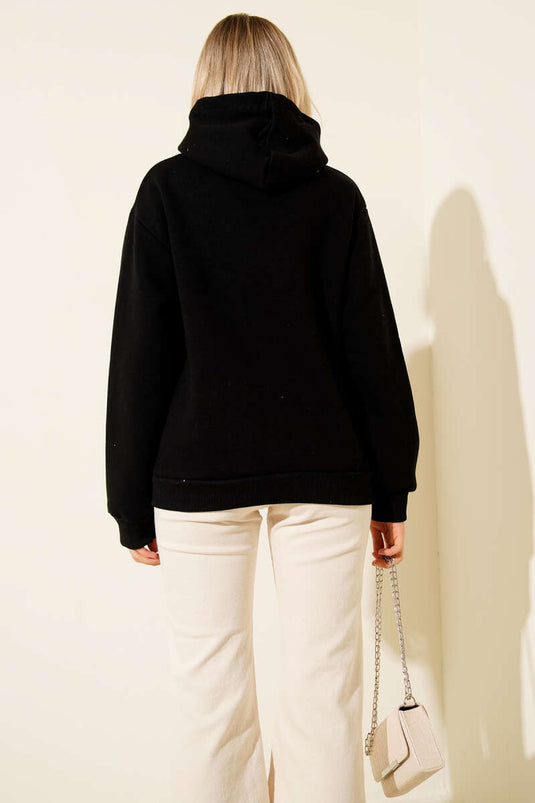 Hoodie met kersenprint, zwart