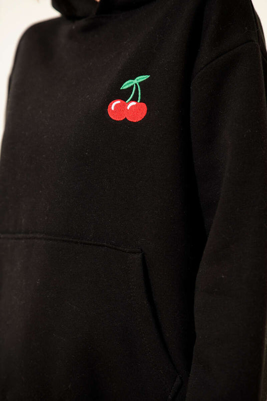 Hoodie met kersenprint, zwart