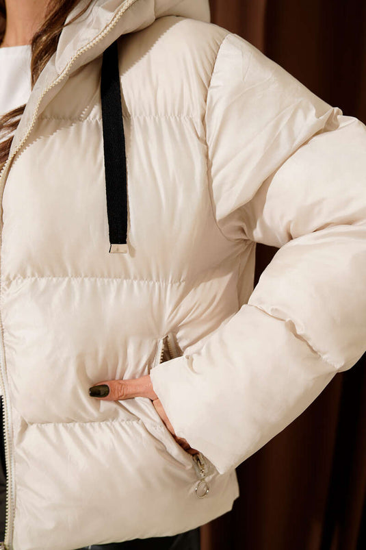 Hooded Short Puffer Jacket Stone