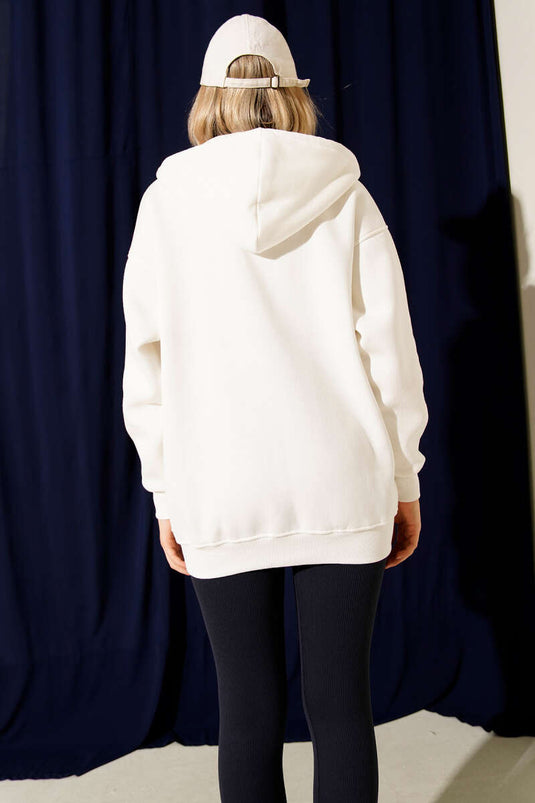 Capuchonvest met drie lades en ritssluiting, ecru