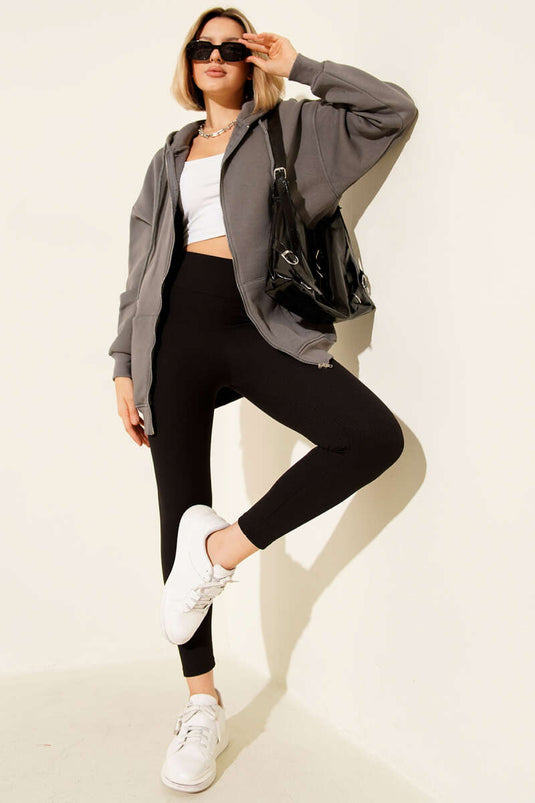 Capuchonvest met drie lades en ritssluiting, grijs