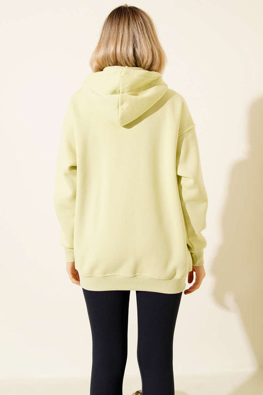 Hooded Three-Drawer Zip Cardigan in Lime