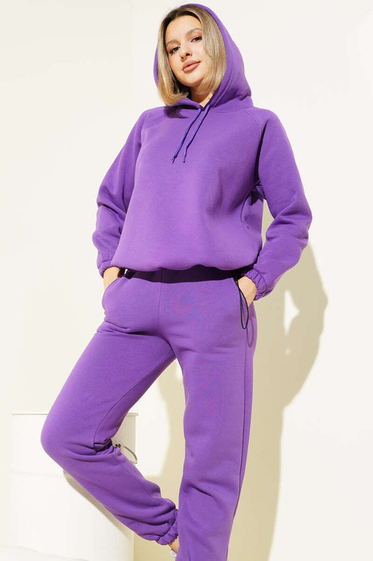 Set due pezzi con cappuccio, tre cassetti, colore viola